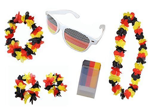 Fußball-Fan Set Deutschland: Schminkstift, Hawaii Set, Party Sonnenbrille, 1er Pack (1 x 6 Stück)