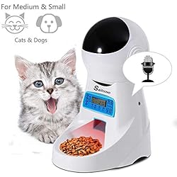 Sailnovo Distributeur Automatique de Nourriture Distributeur de Croquettes Gamelle Enregistrement 4 Repas Pour Chats et Chiens ( Moyen, petit ) (4L, Blanc)