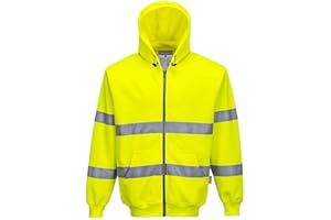 Portwest B305 Felpa con Cappuccio e Zip Alta Visibilità, Giallo, L