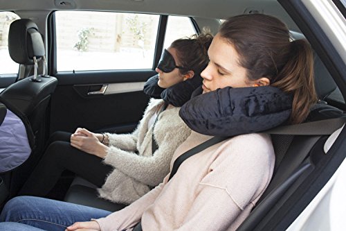 Nackenkissen Reisekissen aufblasbar – Nackenhörnchen fürs Flugzeug mit Fleece-Bezug, gratis Schlafmaske & Ohrstöpseln von Globeproof® - 9