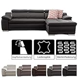 Lieferumfang: Cavadore 5222 - Polsterecke Aniamo, davorstehend: 3-Sitzer links und Longchair XL rechts / Inkl. Kopfteilverstellung / Füße vorne aus verchromten Metall, hinten in Kunststoff schwarz