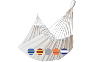 GOCAN Hamac brésilien double en coton pour 2 personnes - Charge de 330 x 150 cm - 226,8 kg - Pour terrasse, porche, jardin, cour, extérieur et intérieur (beige)