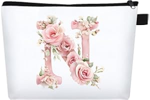 FIDWALL Trousse de Maquillage Personnalisée A-Z, Petite Trousse Maquillage Femme, Pochette Maquillage pour Mariage ou EVJF, Sac Cadeau Anniversaire, Cadeau Anniversaire Femme, Voyage et Quotidien (N)