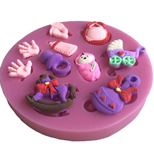 Karen Baking 2Pcs/Set Baby-Sorgfalt und Spielzeug Geformt 3D Silikon-verzierender Schokoladen-Kuchen-Form-Fondant-backendes Werkzeug-Rosa - 5