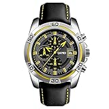 IW.HLMF 2 stücke Sport herrenuhren, Chronograph Datum armbanduhren männer, wasserdichte weiche Schwarze Lederband Military Watch,D