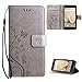 Produktbild Wiko Harry Hülle, Leathlux Wiko Harry Schutzhülle Vintage Blume Muster Premium PU Leder Bookstyle Tasche Schale Filp Wallet Case Cover mit Standfunktion für Wiko Harry Grau