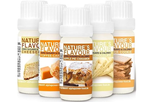 ALPHAPOWER FOOD Flavor Drops Flavdrops, 5 pieces, 100% natural aroma, flavor drops without calories and sugar, baking aroma for all food and water with taste