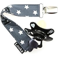 Louka Schnullerband mit Namen dunkelgrau mit weißen Sternen