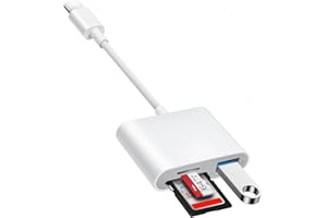 AVIGERS Lector Tarjetas SD para iPhone 15/16/iPad/MacBook/Mac/Cámara(USB C Port), SD Card Reader con 3 Ranuras, Tarjeta SD y Micro-SD y USB Ranura, Leitor Cartao SD Plug and Play, SD Card Reader