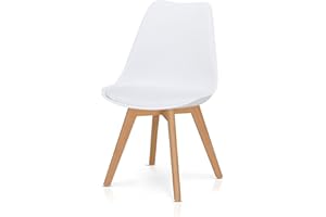 ‎KHG KHG Esszimmerstuhl Polsterstuhl Skandi Look - Stuhlbeine Massivholz Buche, Kunststoff Sitzschale, gepolstertes Kunstleder-Sitzkissen, modern & pflegeleicht, belastbar bis 150 kg - Weiß