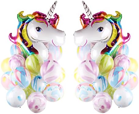 Balloons 74 Packs Include 2 Jumbo Unicorn 34 Marble Pattern Balloon 36 Plastic Clip 1 Transparent Sticker 1 Ribbon Line for Birthday, Anniversary, Bachelorette, Wedding, Baby Shower Party Decoration