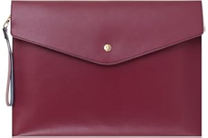 Wonderpool A4 Real Leather Multifunction Portfolio Envelope File Holder for Paper Document Stationery Organizer and Tablet Case PC Sleeve (Wine red)