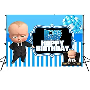 Photo Backgrounds, Boss Baby Theme Backdrops, Vinyl Blue White Balloons Stripes Happy Birthday Party Banner Photographic Studio Background 8X6ft