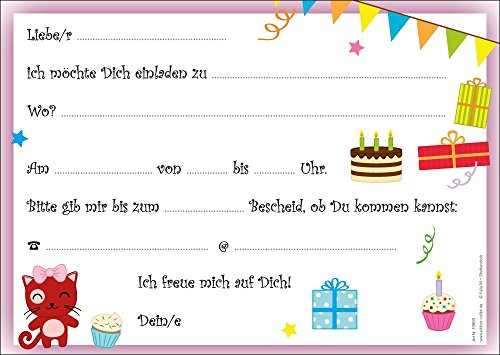 10 süsse Katzen-Einladungskarten (Nr. 10693) zum Kindergeburtstag „SÜSSE KÄTZCHEN FEIERN EINE PARTY“ von EDITION COLIBRI © – umweltfreundlich, da klimaneutral gedruckt - 2
