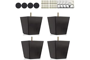 Ruolin 4 Piezas Patas para Muebles Negro, Patas de Madera Rectas de 6/10/ 15 cm con Rosca M8 y Placa de Montaje para Sofá, TV, Armario, Cama, Mesa de Comedor