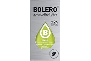 Bolero Drink 24 Bustine 3 gr grammi Sticks Frutta Preparato Polvere Solubile Per Bevanda Fresca in Acqua Prodotto, 72 grammi dolcificato alla stevia (Lime)