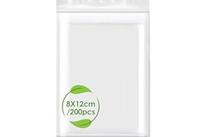 TIRYNS 200 Bolsas Cierre Zip de Plastico, 8x12 cm Bolsas Transparente Zip Pequeñas Ziplock Bags Hermeticas Bolsas Autocierre Grandes Reutilizable para Alimentos Cocina Oficina Almacenamiento