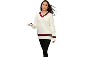 LUXE DIVA Womens New Long Sleeves Ladies Cable Knitted V Neck Stretch Cricket Sweater Jumper