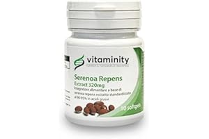 VITAMINITY Serenoa Repens 320 mg - 90-95%, Integratore contro l'Ingrossamento della Prostata e la Caduta dei Capelli, a Base di Serenoa Repens - Formato da 10 Capsule Softgel