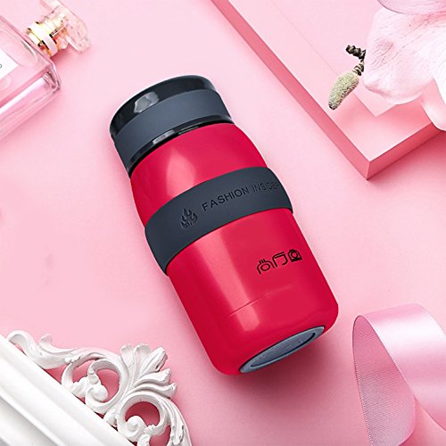 Leak proof Vacuum Insulated Stainless Steel Water Bottle Tiny Potable Travel Coffee Mug Insulated Tumbler Cup With Silicone Ring&Sleeve For Children,Red,220ML - 18/8(304) Stainless Steel