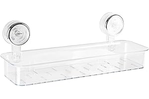 Gzsekken Clear Plastic Shower Caddy with Suction - Bathroom Shelf and Storage Organizer - No-Drilling Wall Mounted Bath Accessories Basket for Shampoo, Conditioner, and Soap