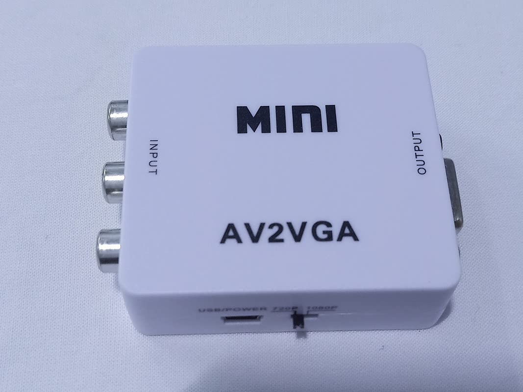 Terabyte Mini (AV to VGA) AV RCA to VGA Video with Audio AV2VGA UP Scaler 1080P HD Video Converter (White, for TV) 02