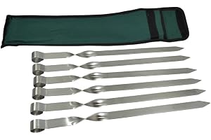 6 Adana Kebab Grillspett i rostfritt stål, tjocklek 2 mm, längd 40 cm, bredd 2 cm, köttspett med väska – Optimalt för gasgril
