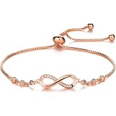 Nilu's Collection Infinity Shape Cubic Zirconia Diamond Bracelet for Women Jewelry for Gift, Adjustable Charm Bracelet