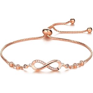 Nilu\'s Collection Infinity Shape Cubic Zirconia Diamond Bracelet for Women Jewelry for Gift, Adjustable Charm Bracelet
