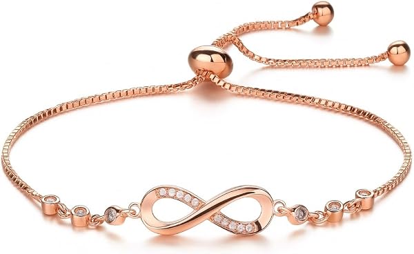 Nilu's Collection Infinity Shape Cubic Zirconia Diamond Bracelet for Women Jewelry for Gift, Adjustable Charm Bracelet