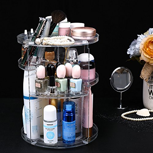 Kosmetik Aufbewahrung ISWEES 360 Grad Drehbarer Make up Organizer Einstellbarer Kosmetikorganizer Multifunktionale Aufbewahrungsbox, Großer Stauraum, 7 Verstellbare Ebenen, Passend für Schminke, Gesichtswasser, Cremes, Kosmetikpinsel und Lippenstifte, Acryl Transparent - 2