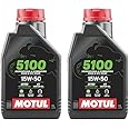 Motul 104080 5100 4T Hybrid 15W-50 API SM Technosynthese Semi Synthetic Engine Oil for Bikes (1 L) (Pack of 2)