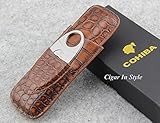 Farbe: Braun Cohiba Krokodil geprägt Leder 2 Tube Zigarre Fall Reise Humidor W/Cutter NEU in Geschenk-Box