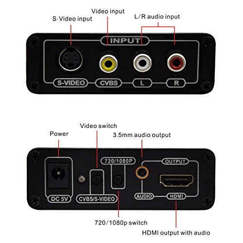 Tendak 3RCA AV CVBS Composite & S-Video R/L Audio zu HDMI Konverter Adapter Upscaler Unterstützt 720p/1080p mit 3RCA S-Video Kabel für DVD PS3 Xbox HDTV unterstützen - 3