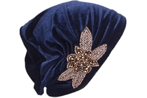 Pluto & Fox Gorra Beanie De Tela con Adorno Turbante para Cabeza De Mujer para Cáncer Quimioterapia Chemo Oncológico Noche Pèrdida de Pelo Cabello