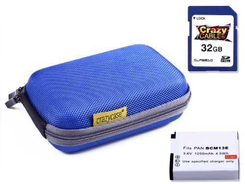 Set SDHC de CrazyCase avec   tui    coque rigide de couleur BLEU   carte m  moire SDHC 32 GB et batterie de rechange DMW-BCG13E   DMW-BCJ13E de haute performance compatible avec PANASONIC  Lumic DMC TZ41
