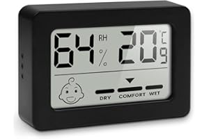 PITASHA Termómetro Higrómetro Digital de interior Mini, Medidor de Temperatura para Medición de Temperatura y Humedad del Casa Ambiente, con ℃/℉ seleccionable, indicador de confort (NEGRO - 1 PIEZA)