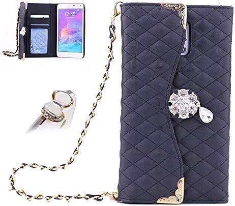 Uming? Handbag Bling Diamond Leather case for IPhone6Plus IPhone6SPlus IPhone 6Plus 6SPlus PU Flip Leather with Chain belt StrapChain Metal Shackle Iron chain Credit Card Slot Wallet Hasp Shiny Crystal Glitter Rhinestone Magnet Magnetic Button Buckle Shell Protective Mobile Cell Phone Case Cover Bag + 1 x Anti Dust Plug - Black