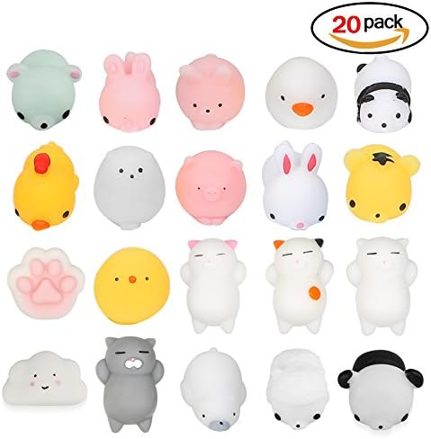 Jspoir Melodiz Mochi Squishy Toys, 20Pcs Cute Mini Animals, Stress Relief Toys, Elastic Type