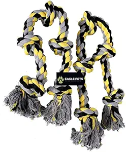 Eagle Pets Combo of 2 Large Dog Rope Tug of War Toys 5 Knot Durable Chew Toy Pack of 2 for Aggressive Chewers (Color May Vary)