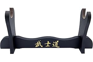 Glac Store® Espositore Supporto Piedistallo 1 Posto Velluto Grigio Scuro Scamosciato da Tavolo per Katana tipo Ultimo Samurai Miyamoto Musashi in Legno Scritte Giapponese e Ricambio