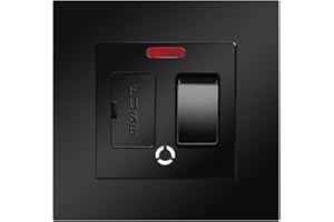 CNBINGO Switched Fused Connection Unit with Red Power Indicator, 13 Amp 1-Gang Rocker Spur Switch, with Black Screwless PC Wall Plate