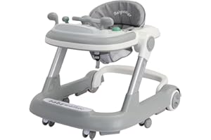 UBRAVOO Andador 2 en 1 para niños pequeños con bandeja extraíble y bandeja de música (sin batería), carrito plegable para niños de 6 a 18 meses (Gris)