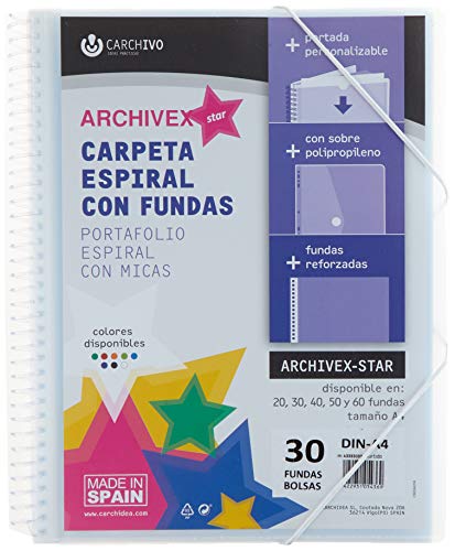 Carpeta espiral A4 30 fundas Archivex PP color surtido