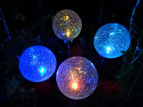 4er Set LED Solar Gartenleuchte mit Erdspieß – praktischer 4er Set Solar Gartenleuchten Kugel Leuchten Kugel Garten Beleuchtung – hochwertige Premium Solar Lampen mit 2 LEDs, weiß oder Farbwechsel auswählbar – Kristall Edelstahl Echtglas Kugel 12 cm Durchmesser – Premium Kugelleuchten aus Edelstahl und Echtglas im Kristalldesign – stilvolle und wunderschöne Gartenleuchte, wahlweise weiß oder Farbwechsel auswählbar - 6