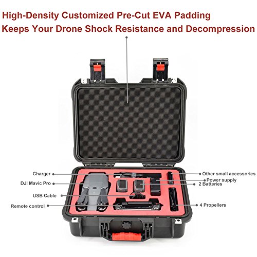 N.ORANIE Mavic Pro Explosion-proof Box Rugged Hardshell Carry Case IP67 Waterproof Shockproof Handbag Suitcase for DJI Mavic Pro Foldable Drone Quadcopter and Accessories (Black)