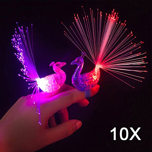 Hrph 10pcs Peacock Finger-Nachtlichter Farbe LED-Lampe für Kinder Optical Fiber-Finger-Licht Educational Kunststoff-Finger-Spielzeug
