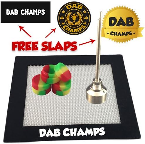 Dab Champs: Titanium Carb Cap Dabber Tool + Non Stick Silicone Dab Mat and Pots[10mm, 14mm, 18mm](FREE STICKERS)