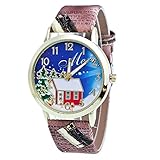 Junjie Dame Analog Armbanduhr Männer Herren Fitness Frauen Tischuhr Smartwatch wasserdicht Weihnachtselche Muster Oval Metal Liebhaber Sport Leather Freizeit Kinder Exquisit Lederband Legierung