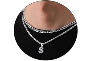 Rajputana Layered Initial A-Z Kette Mit Buchstaben, Halskette für Jungen, Edelstahl Buchstaben Halskette 18+20 Figaro Seilkette Schmuck Geschenke für Freund Männer Frauen
